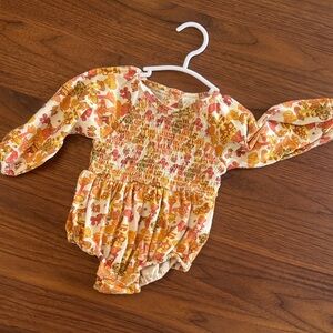 kate quinn Cream Romper with Orange & Yellow Mushroom Smocking